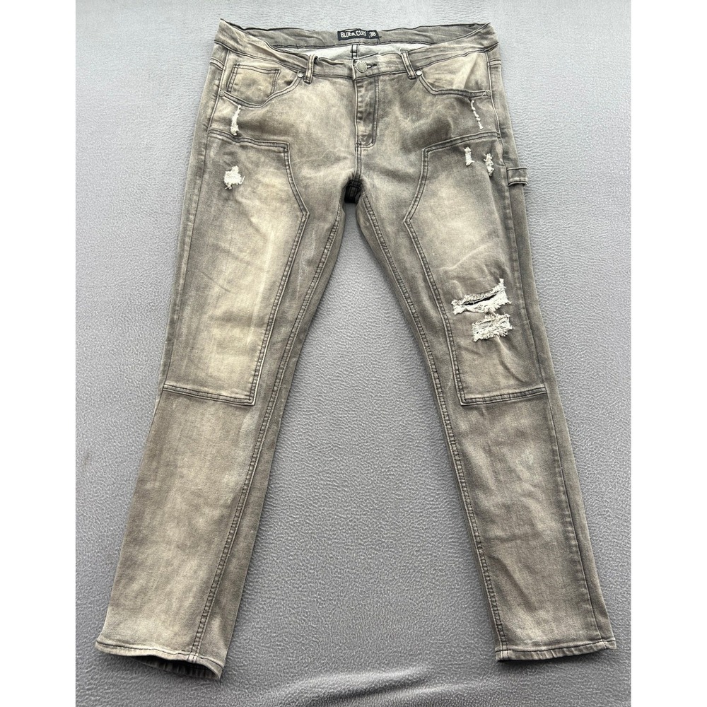 Blue Cult Jeans Mens Distressed Carpenter Jeans Sz 36x32 Gray Faded Ripped Denim